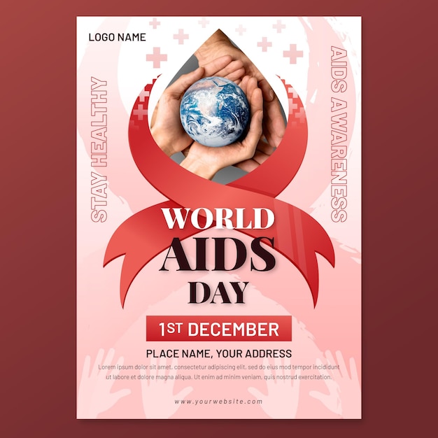 Gradient world aids day vertical poster template