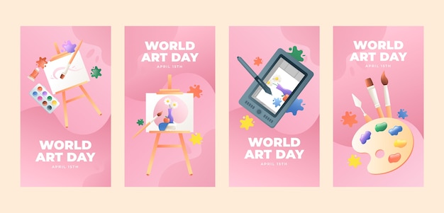 Free vector gradient world art day instagram stories collection