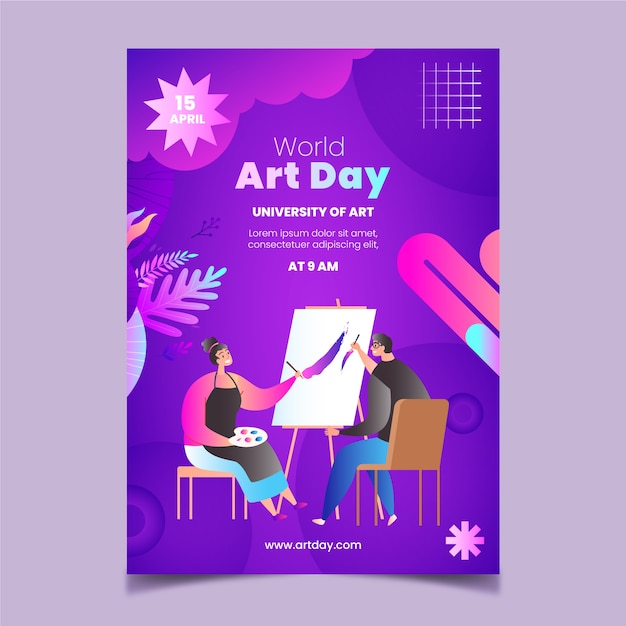 Free vector gradient world art day vertical poster template