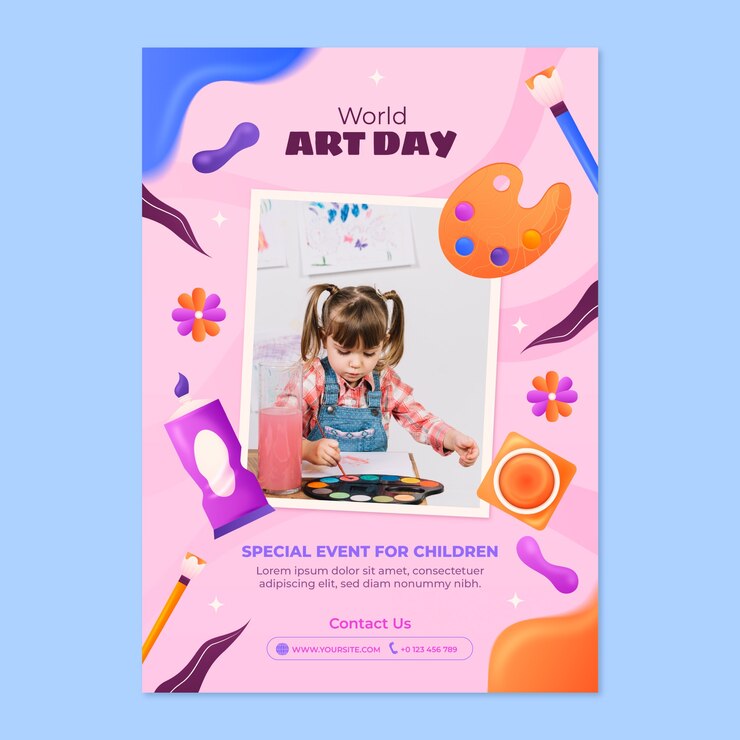 Free Vector gradient world art day vertical poster template