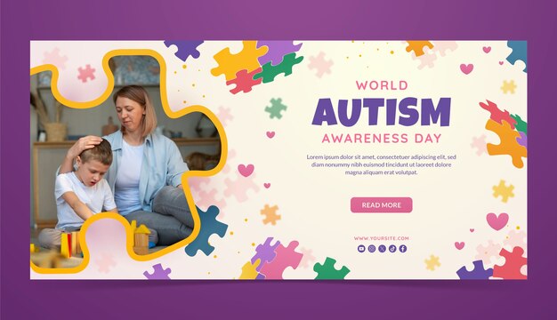 gradient world autism awareness day horizontal banner template