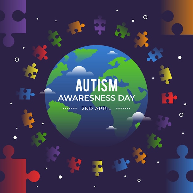 Gradient world autism awareness day illustration with puzzle pieces