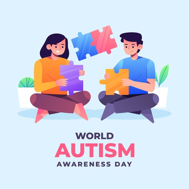 퍼즐 조각으로 그라디언트 세계 자폐증 인식의 날 그림