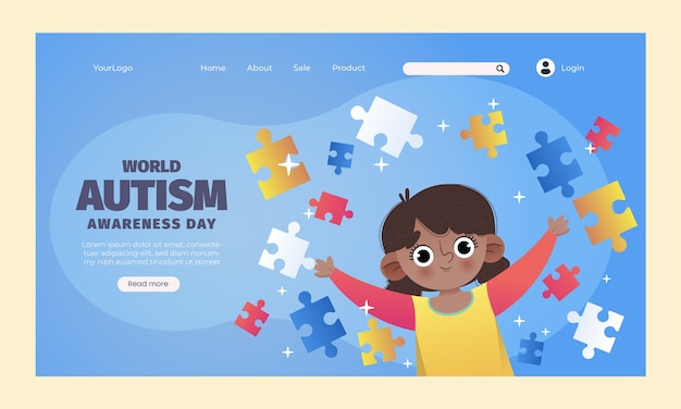 Free vector gradient world autism awareness day landing page template