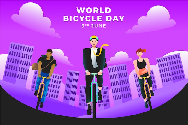 Gradient world bicycle day illustration