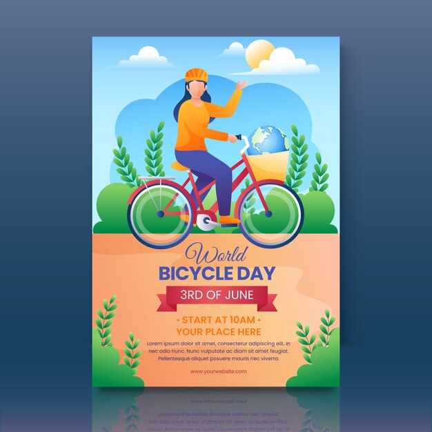 Gradient world bicycle day vertical poster template