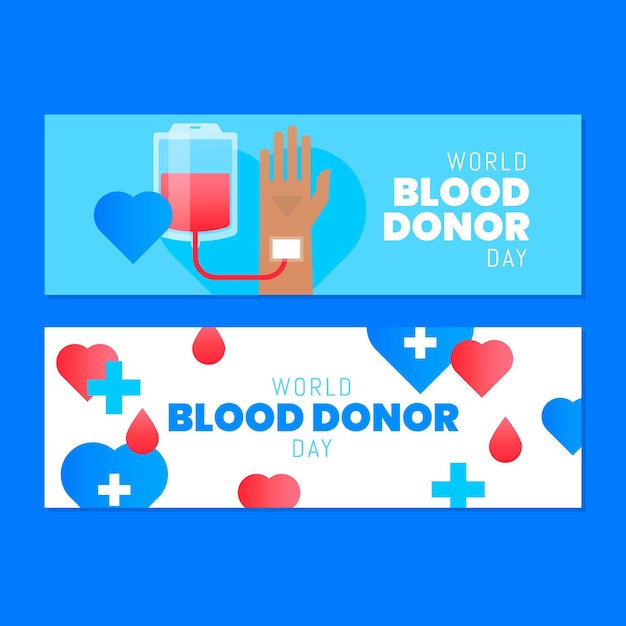 Gradient world blood donor day banners set