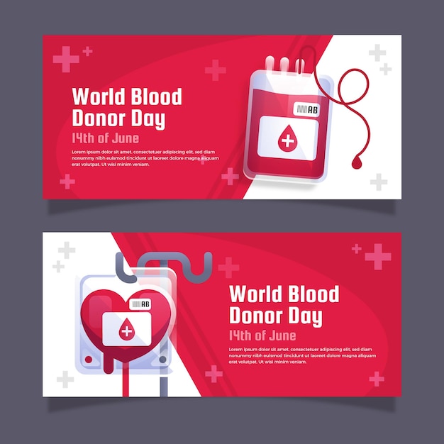 Set di banner di giorno del donatore di sangue mondiale gradiente