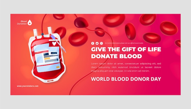 Gradient world blood donor day horizontal banner template