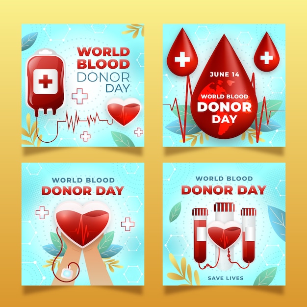 Gradient world blood donor day instagram posts collection