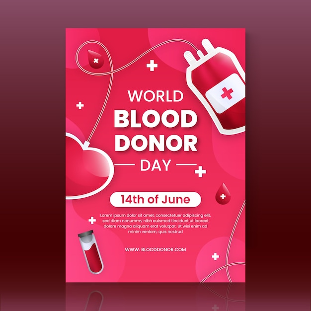 Градиентный всемирный день донора крови вертикальный шаблон плаката