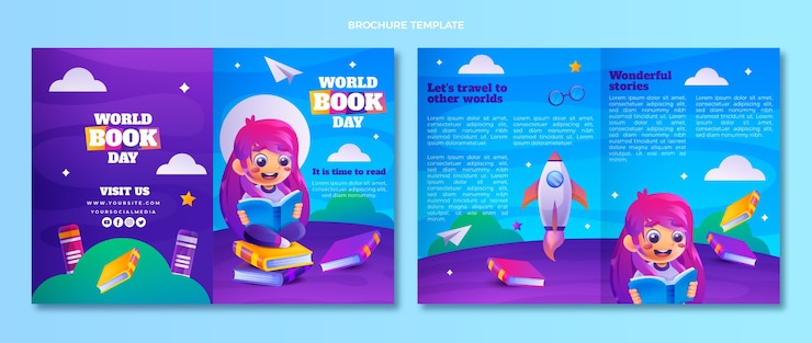 Бесплатный Вектор шаблон брошюры всемирного дня книги градиент