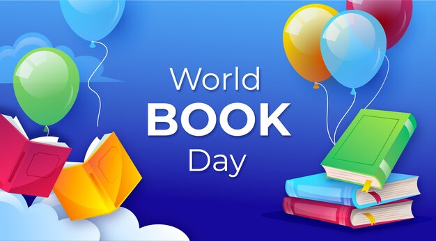 Градиентный всемирный день книги горизонтальный баннер