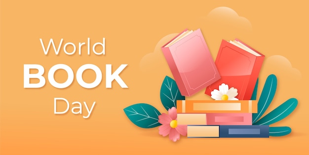 Градиентный всемирный день книги горизонтальный баннер