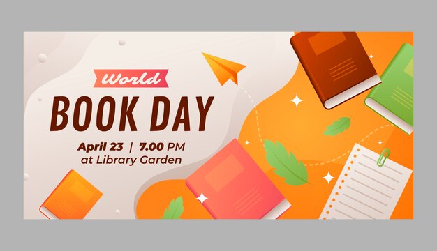 Gradient world book day horizontal banner