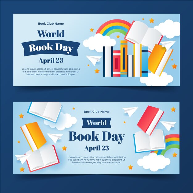 Gradient world book day horizontal banners set