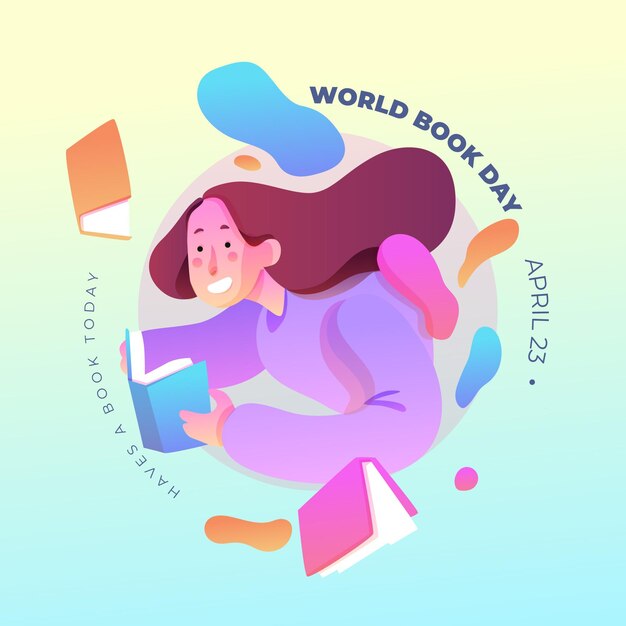 Gradient world book day illustration