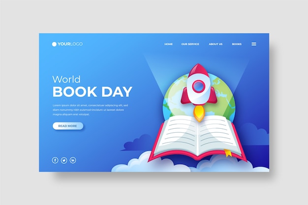 Gradient world book day landing page template