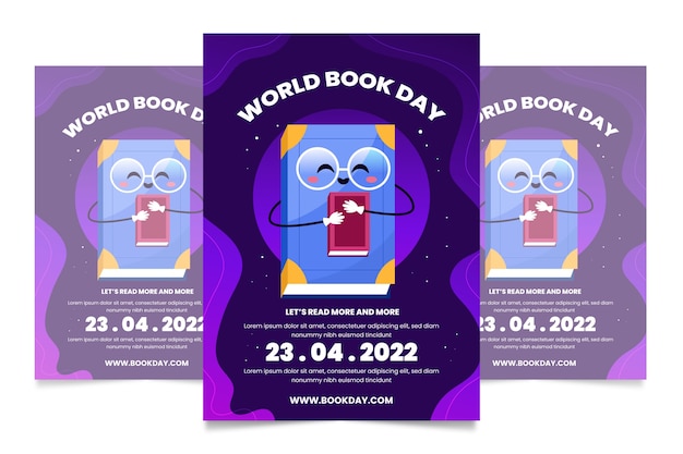 Gradient world book day vertical poster template