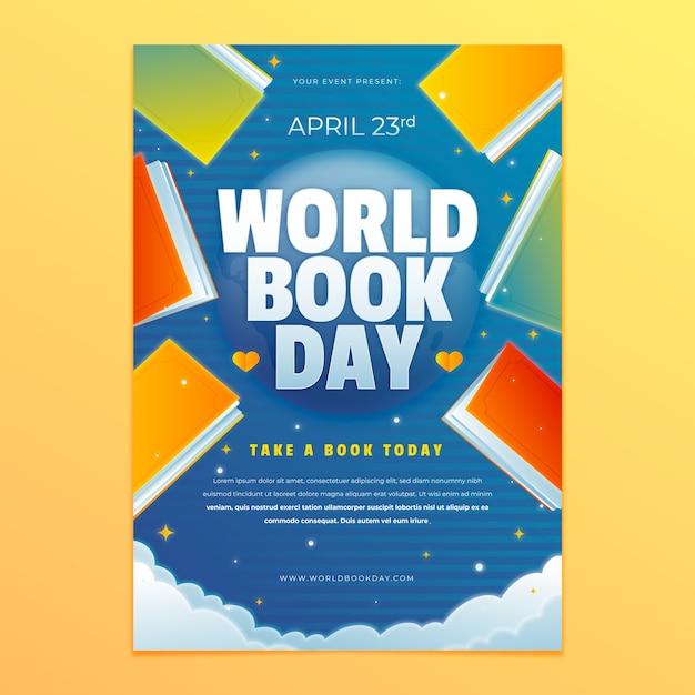 Free vector gradient world book day vertical poster template