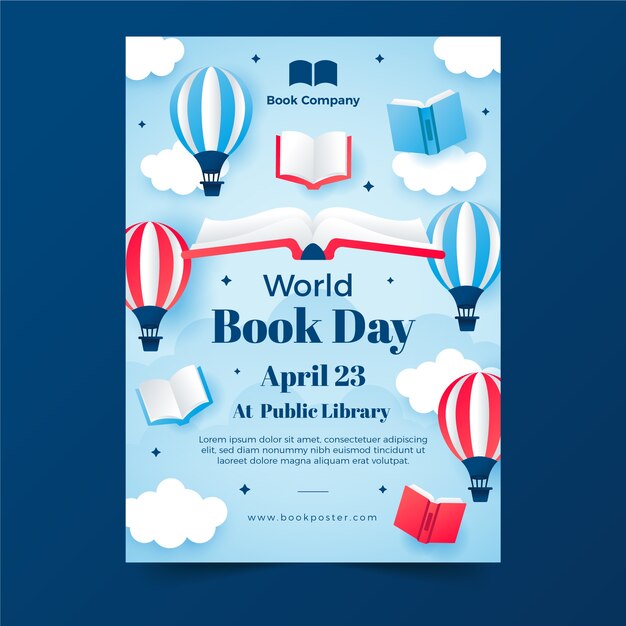 Gradient world book day vertical poster template