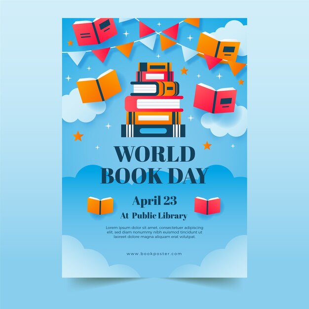 Gradient world book day vertical poster template