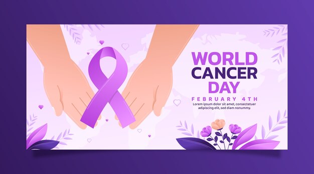 Gradient world cancer day horizontal banner template