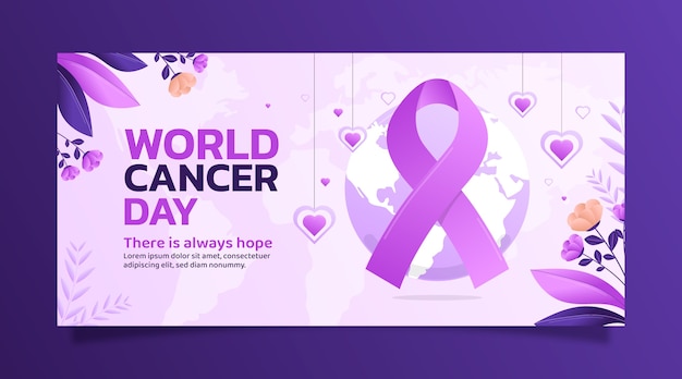 Gradient world cancer day horizontal banner template