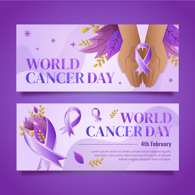 Gradient world cancer day horizontal banners set