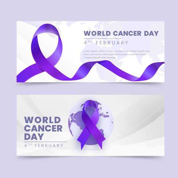 Gradient world cancer day horizontal banners set