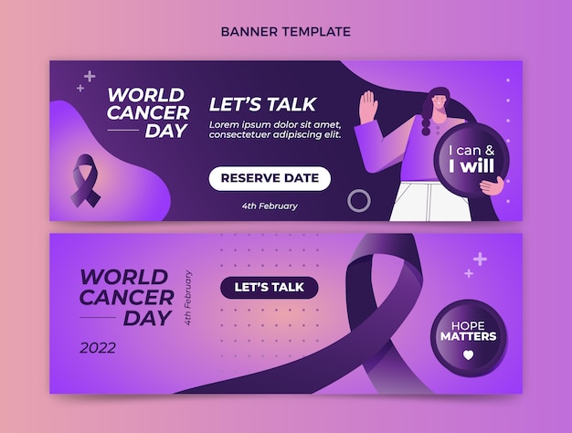 Free vector gradient world cancer day horizontal banners set