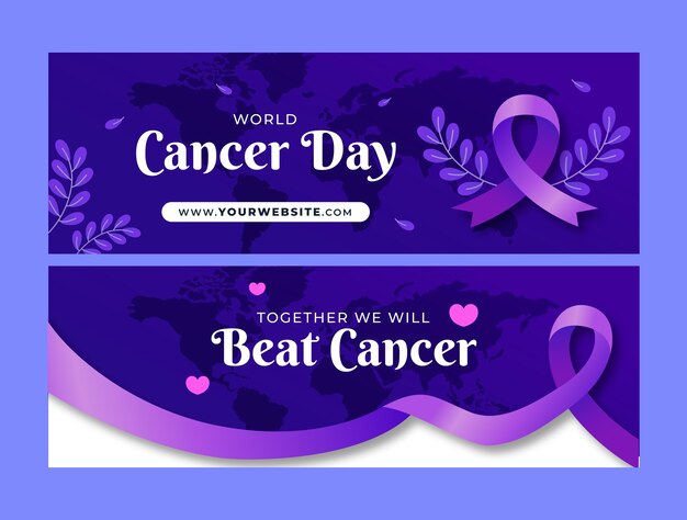 Gradient world cancer day horizontal banners set