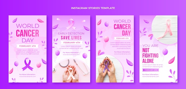 Free vector gradient world cancer day instagram stories collection