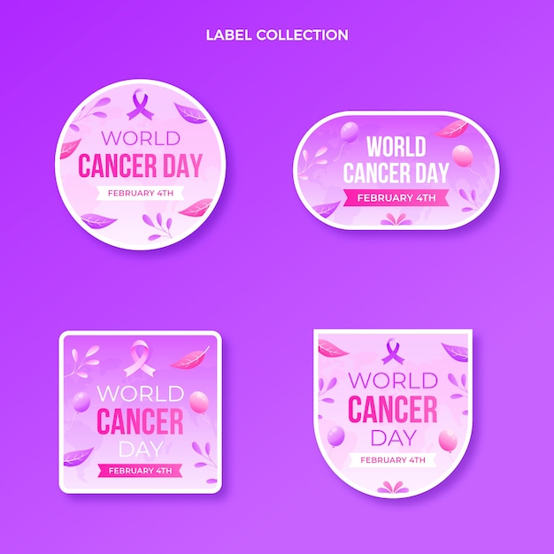 Бесплатное векторное изображение Коллекция градиентных этикеток всемирного дня рака