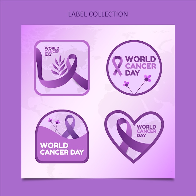 Gradient world cancer day labels collection