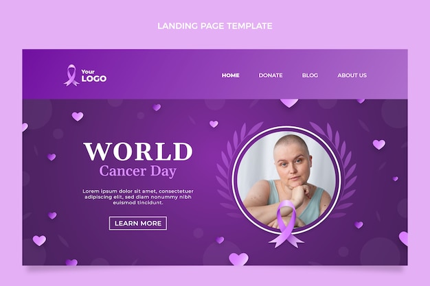 Gradient world cancer day landing page template