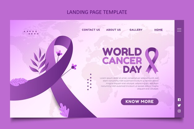 Gradient world cancer day landing page template