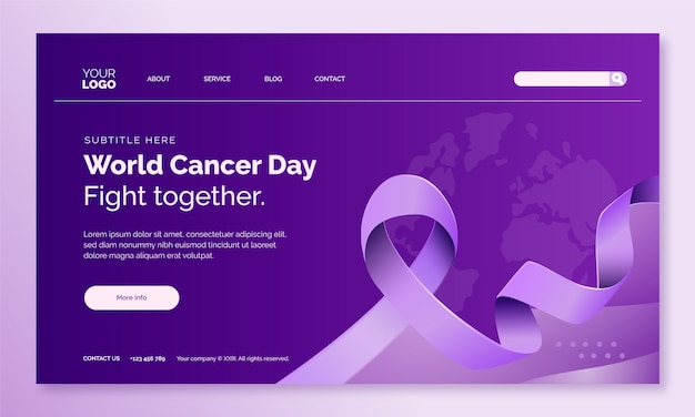 Бесплатное векторное изображение Шаблон целевой страницы градиентного всемирного дня борьбы с раком