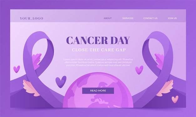 Gradient world cancer day landing page template