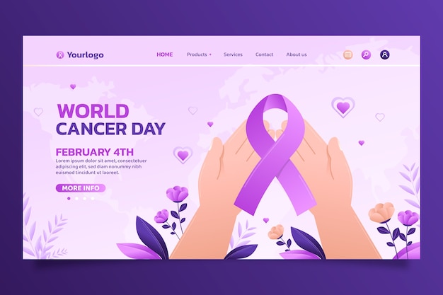 Free vector gradient world cancer day landing page template