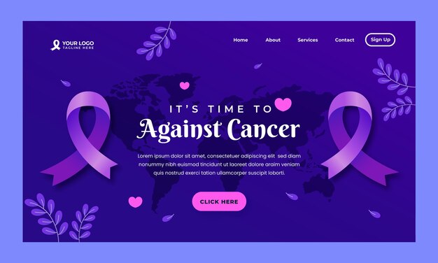 Gradient world cancer day landing page template