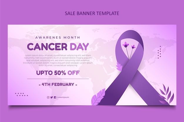 Gradient world cancer day sale horizontal banner