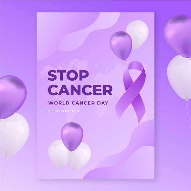 Vettore gratuito modello di poster verticale della giornata mondiale del cancro sfumato