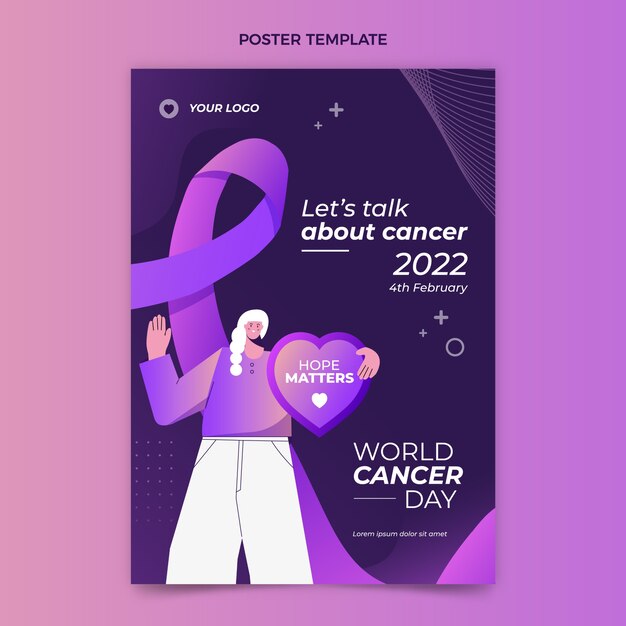 Gradient world cancer day vertical poster template