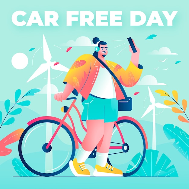 Gradient world car free day illustration