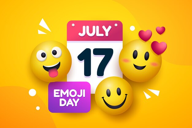 Gradient world emoji day background with calendar