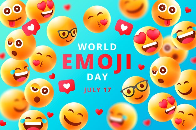 Gradient world emoji day background with emoticons