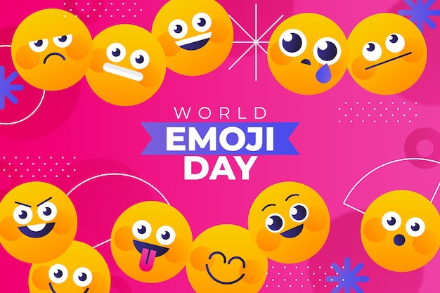 Gradient world emoji day background with emoticons