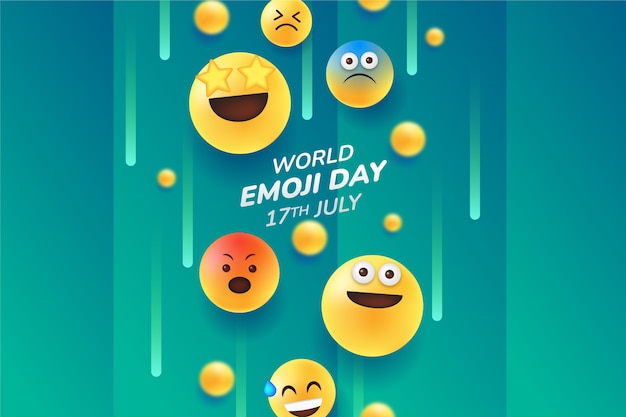 Free vector gradient world emoji day background with emoticons