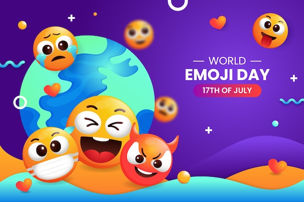 Gradient world emoji day background with emoticons